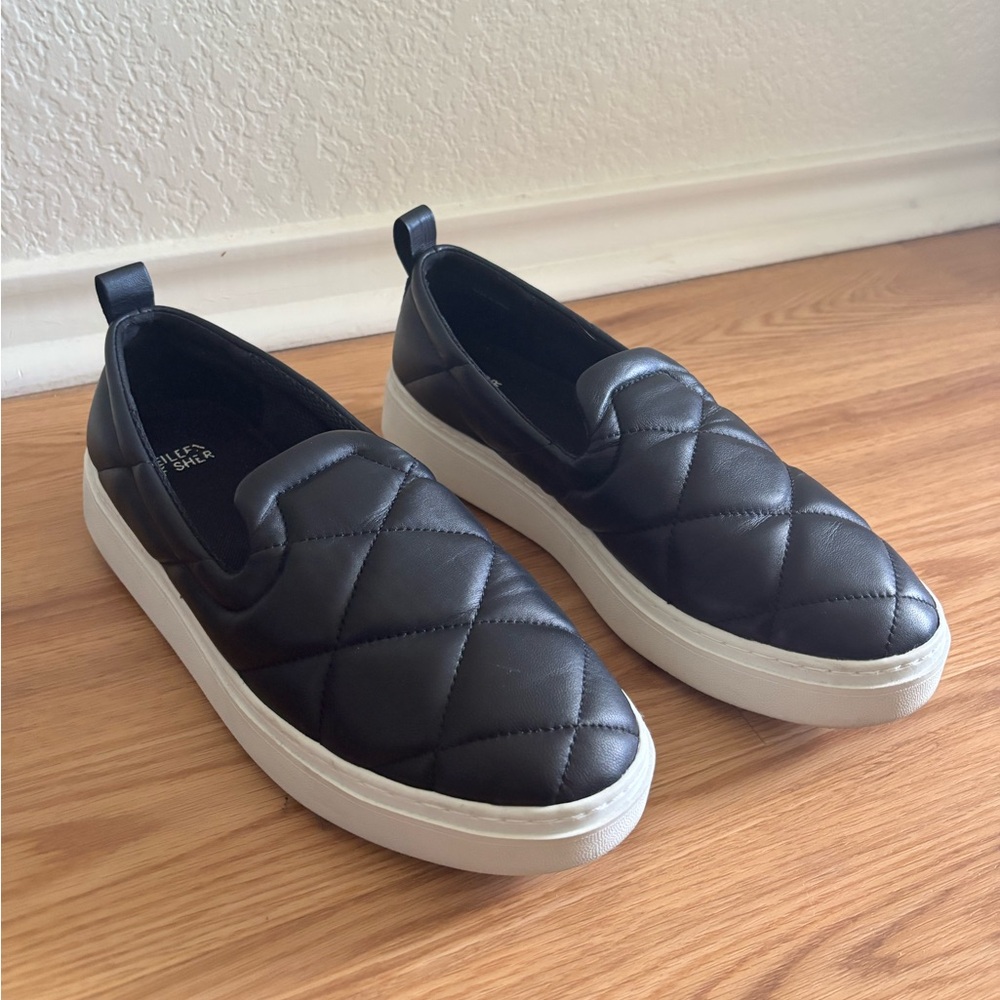 Eileen Fisher POEM QUILTED LEATHER SLIP-ON SNEAKER IN BLACK
